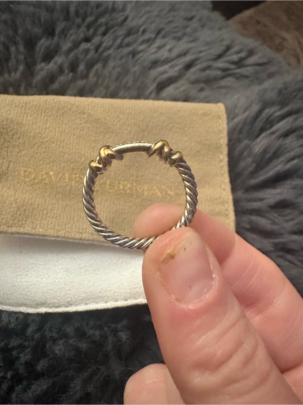 David Yurman Petite Helena Sterling Silver and 14k Gold Cable Ring with Diamonds - Picture 6 of 9
